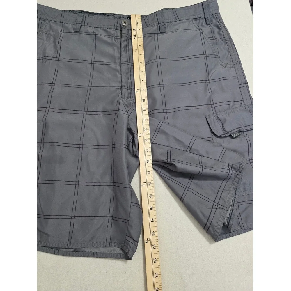 Tony Hawk Mens 40 Gray Plaid Cargo Shorts Lightweight Pockets Casual Golf